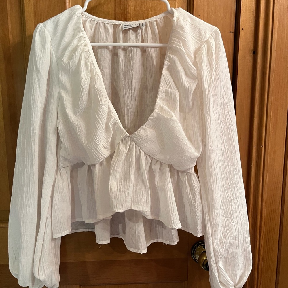 ASOS White Textured V-Neck Blouse